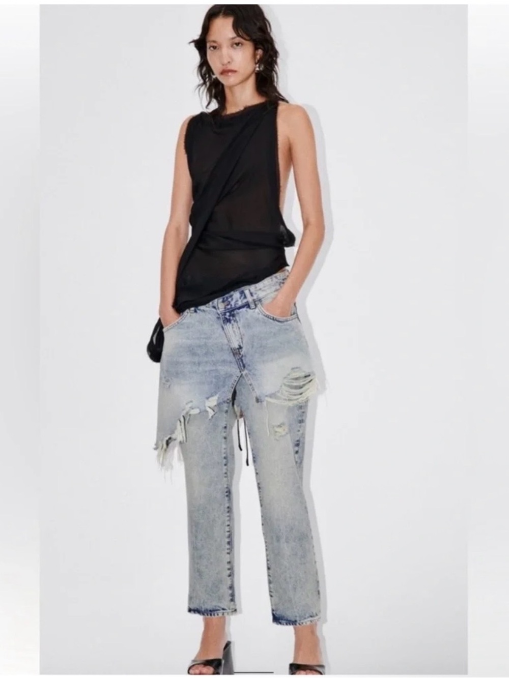 Zara Light Blue Distressed Boyfriend Jeans